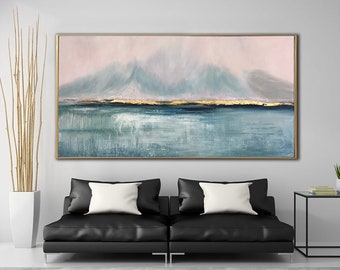 Große Original Gemälde auf Leinwand Abstrakte Meer Landschaft Blau Fine Art Handgemaltes Kunstwerk für Wohnzimmer Wand Dekor