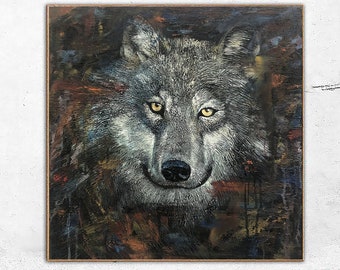 Wolf Gemälde Auf Leinwand Abstrakte Tier Kunstwerk Wildes Tier Gemälde Grau Büro Dekor