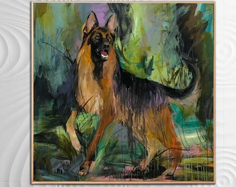 Schäferhund Hund Abstrakt Gemälde Auf Leinwand Bunt Deutscher Schäferhund Kunst Gemälde Acrylbild Haustier Malerei Moderne Kunst für Indie Raum Dekor