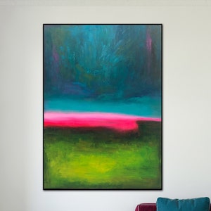 Extra Large Colorful Landscape Abstract Painting Original Blue Pink Green Art Canvas Painting Acrylic Contemporary Art For Living Room Decor