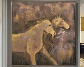 Abstrakte Pferde Gemälde Auf Leinwand In Braunen Farben Impressionistische Kunst Moderne Laufende Pferde Malerei Handgemaltes Kunstwerk für Indie Room