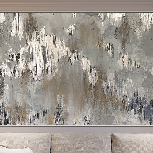 Silver Leaf Wall Art Abstract Painting Canvas Contemporary Art Etsy