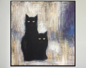 Cats Painting Large Black Cats Oil Paintings On Canvas Abstract Animal Painting Original Oil Painting Abstract Canvas Wall Art Cat Artwork