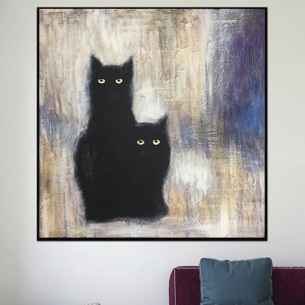 Gatti che dipingono grandi gatti neri dipinti ad olio su tela pittura animale astratta pittura a olio originale pittura astratta su tela arte della parete gatto opera d'arte