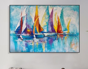 Colorful Sailboat Wall Art – Vibrant Abstract Nautical Canvas Painting