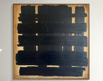 Black Gold Geometric Abstract Painting | Bold Stripe Wall Art for Home