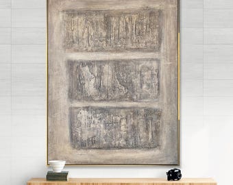 Abstract Painting Neutral Earth Tones – Textured Minimalist Canvas Wall Art