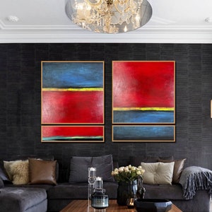 Mark Rothko Style Abstract Painting Set: Red and Blue Diptych Canvas Art
