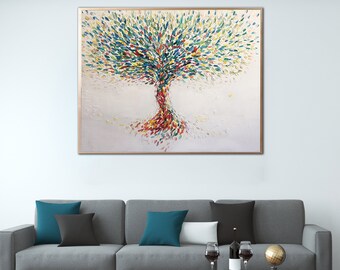 Impasto Colorful Tree of Life Abstract Original Tree Painting Large Multi Colored Art On Canvas Nature Art Modern Artwork For Living Room