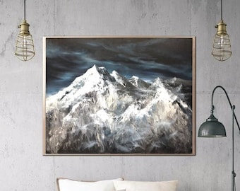 Snow Mountains Abstract Paintings Everest Abstract Mountain Painting Original Mountains Painting Landscape Wall Painting For Living Room