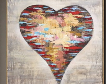 Abstract Heart Oil Painting: Multicolored Strokes, Vivid Wall Art