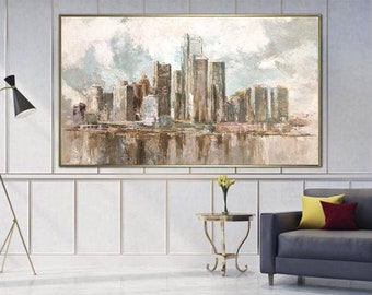 Grote stadsgezicht artwork origineel olieverfschilderij New York oversized artwork