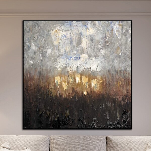 Original Gold And Silver Painting Large Black & Gray Abstract Artwork Oil Painting On Canvas Modern Art Contemporary Art For Living Room