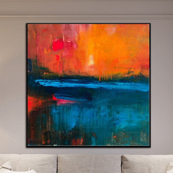 Extra Large Sunset Abstract Oil Painting Red Art Abstract Desert Painting On Canvas Original Modern Art Picture For Fireplace Landscape Art