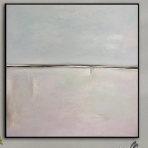 Calming Abstract Oil Painting: Blue, White, and Pastel Hues