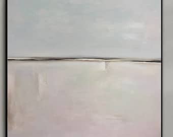 Calming Abstract Oil Painting: Blue, White, and Pastel Hues