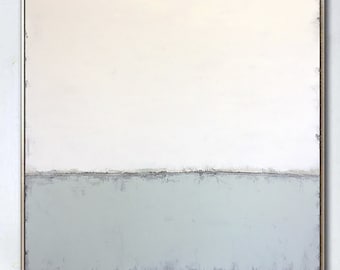 Abstract Horizon Oil Painting: Grey and White Modern Art