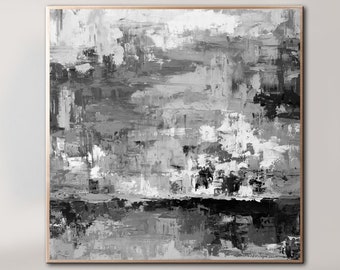 Modern Gray Painting Large Abstract Black & White Oil Painting Original Monochrome Wall Art Contemporary Art On Canvas For Living Room Decor