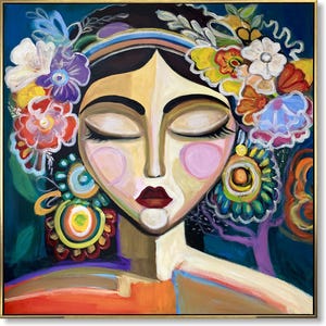 Colorful Woman Portrait Art – Boho Frida Style Canvas Painting