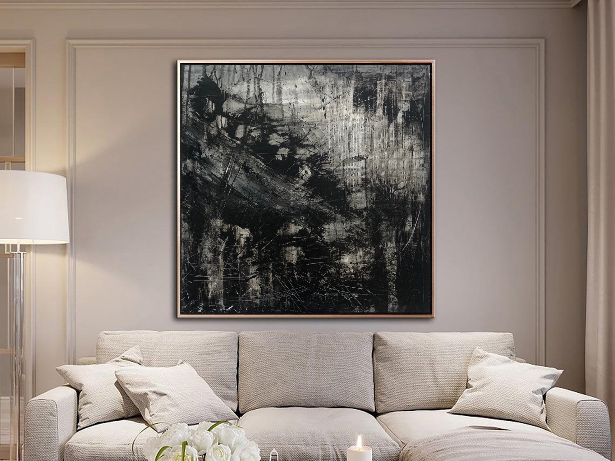 Large Abstract Black Paintings On Canvas Modern Original Fine Etsy
