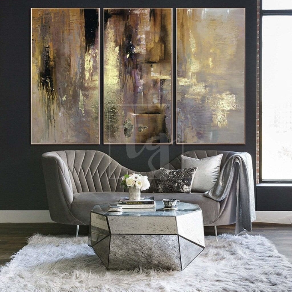 Oil Paint Canvas Set Triptych Painting Gold Leaf Diamond Etsy