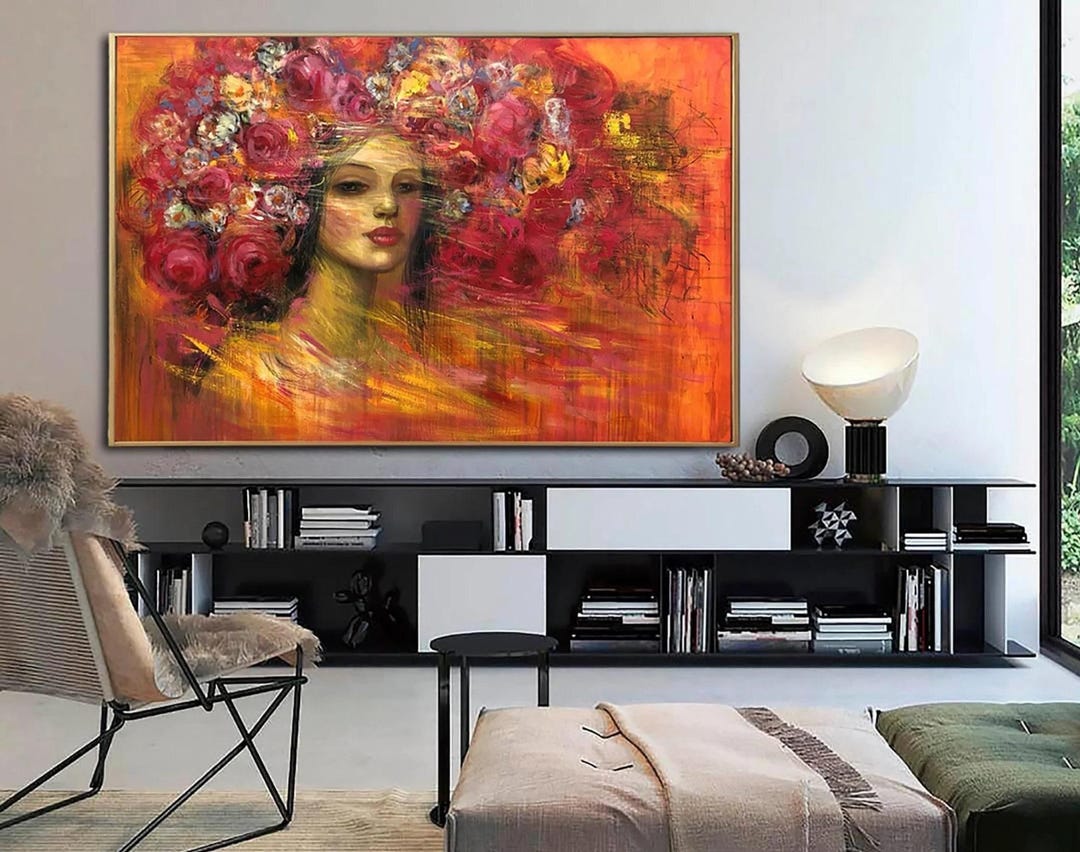 Extra Large Modern Abstract Floral Portrait Woman Wall Art Oversized ...