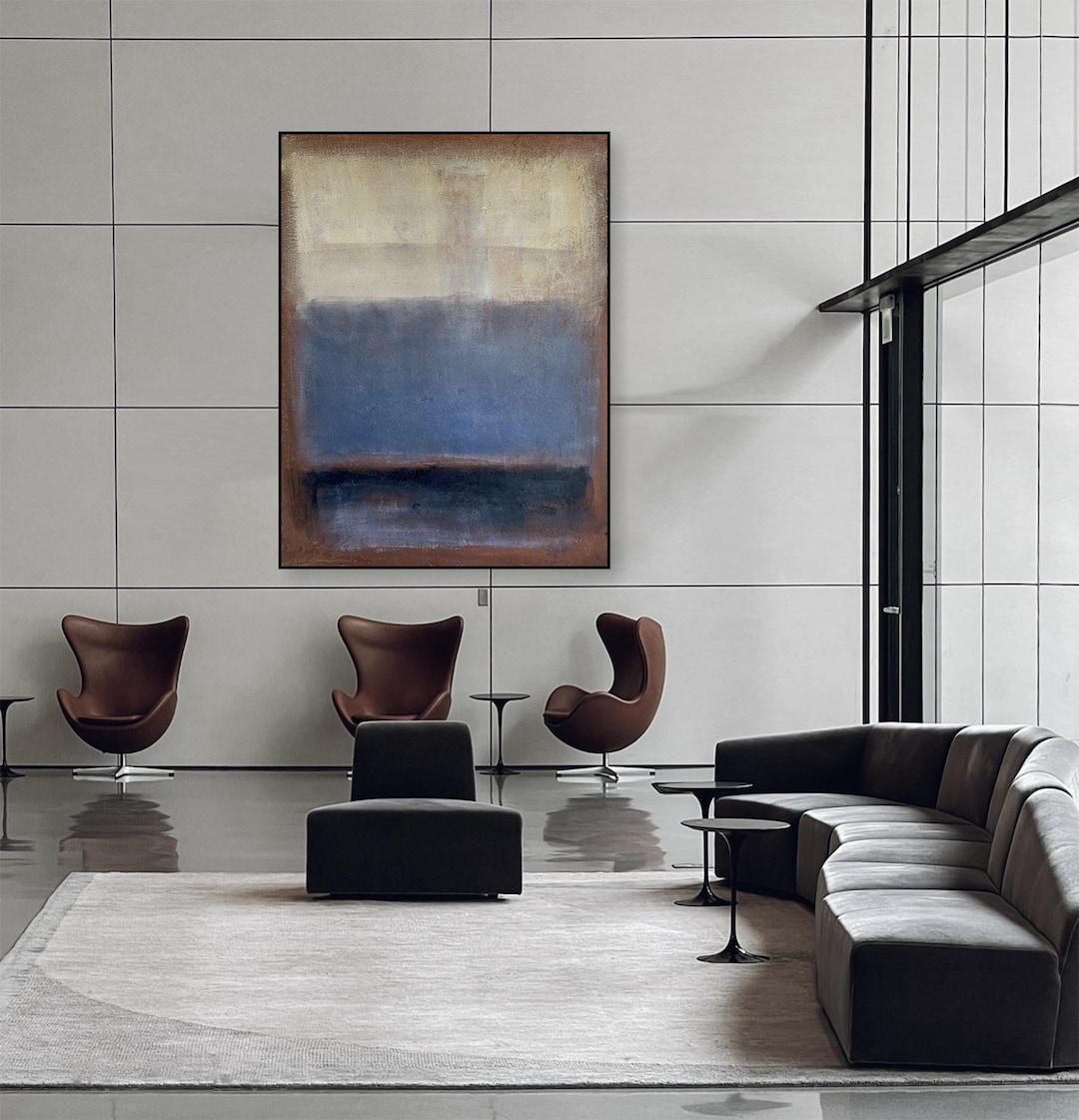 Tableau abstrait style Mark Rothko bleu – Grande toile art déco murale ...
