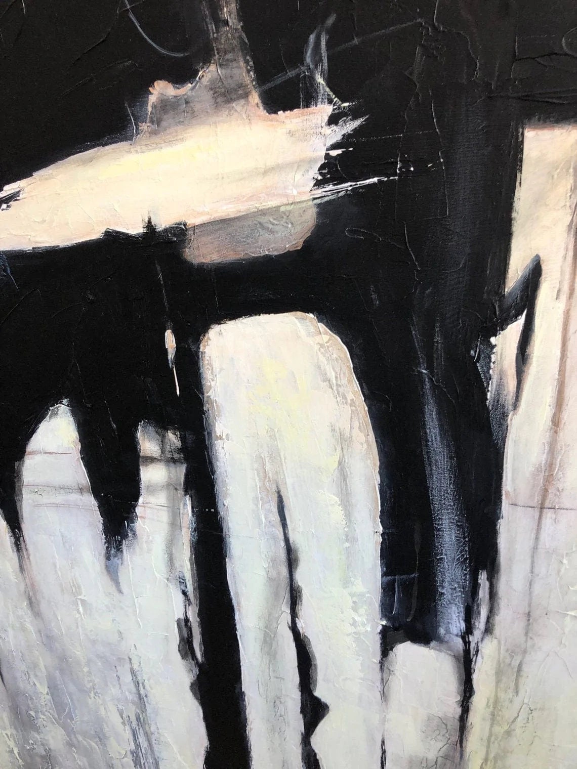 Oversized Black and White Beige Art Original Painting on Etsy