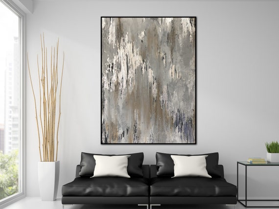 Extra Large Silver Painting Silver Leaf Painting Abstract Wall Etsy