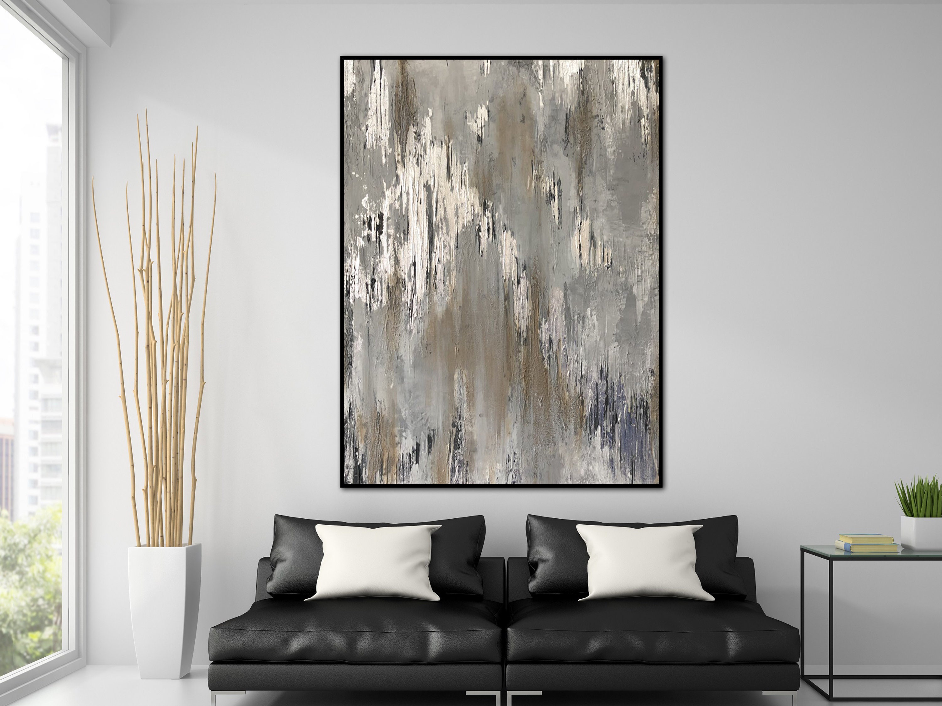 Silver Painting Large Abstract Wall Art Silver Leaf Painting Etsy