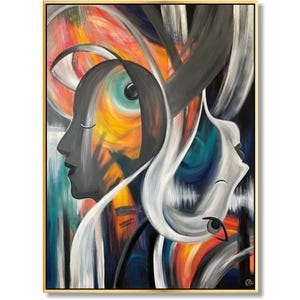 Large Abstract Silhouette Female Painting Colorful Faces Large Human Abstract Art