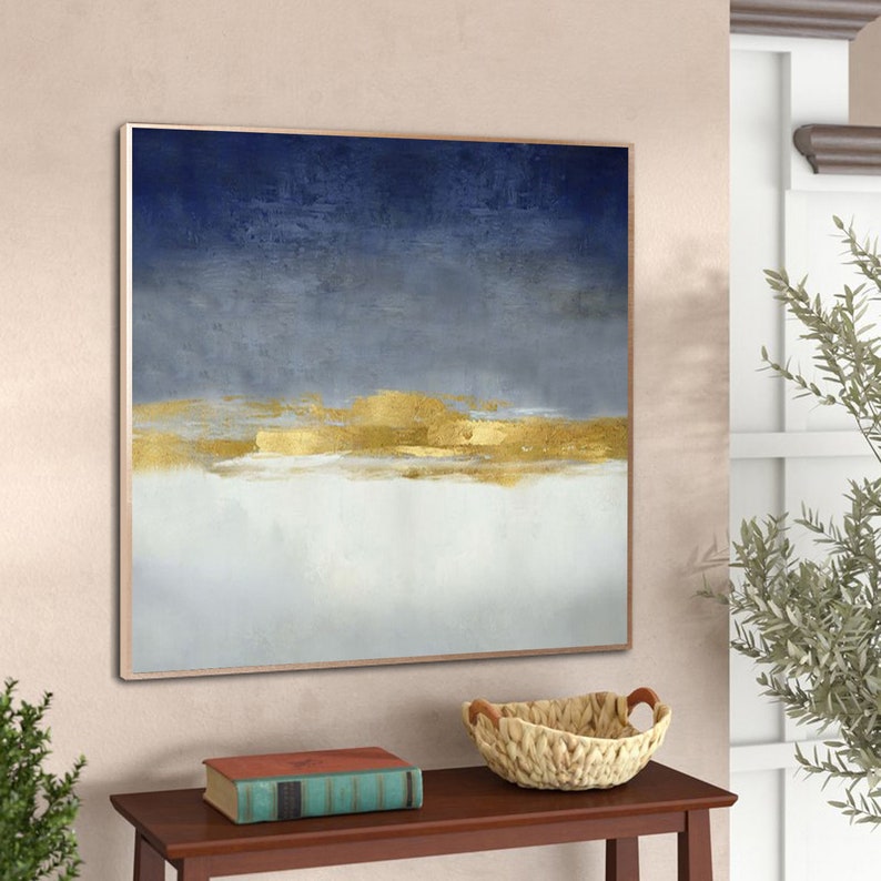 Extra Large Canvas Art Gold Leaf Wall Art Blue Wall Art Canvas Etsy