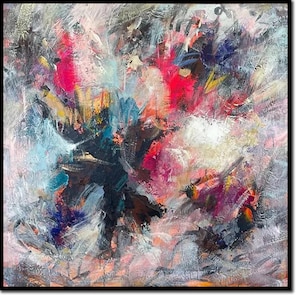 Original Abstract Floral Painting Vibrant Colorful Canvas Art Contemporary Expressionist Wall Decor for Modern Living Room or Office