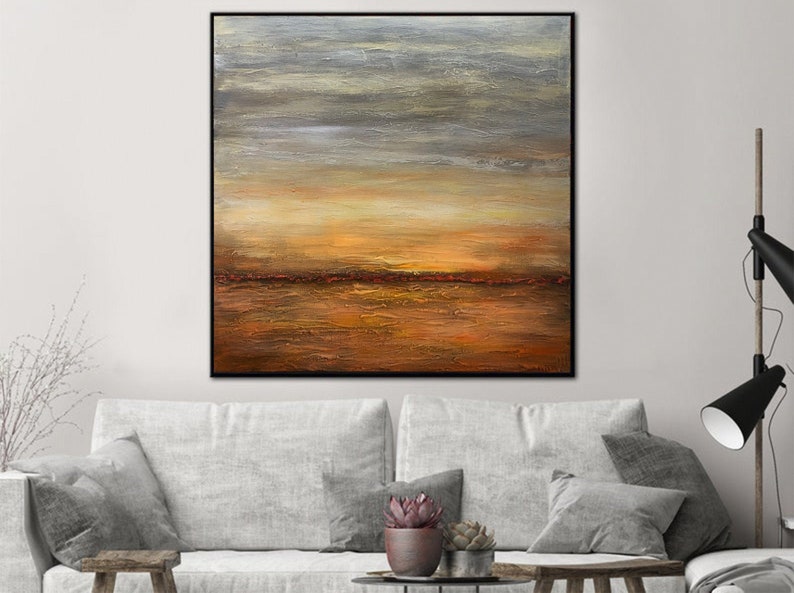 Serene Sunset in Warm Earth Tones Nature Serenity Horizon Painting Warm