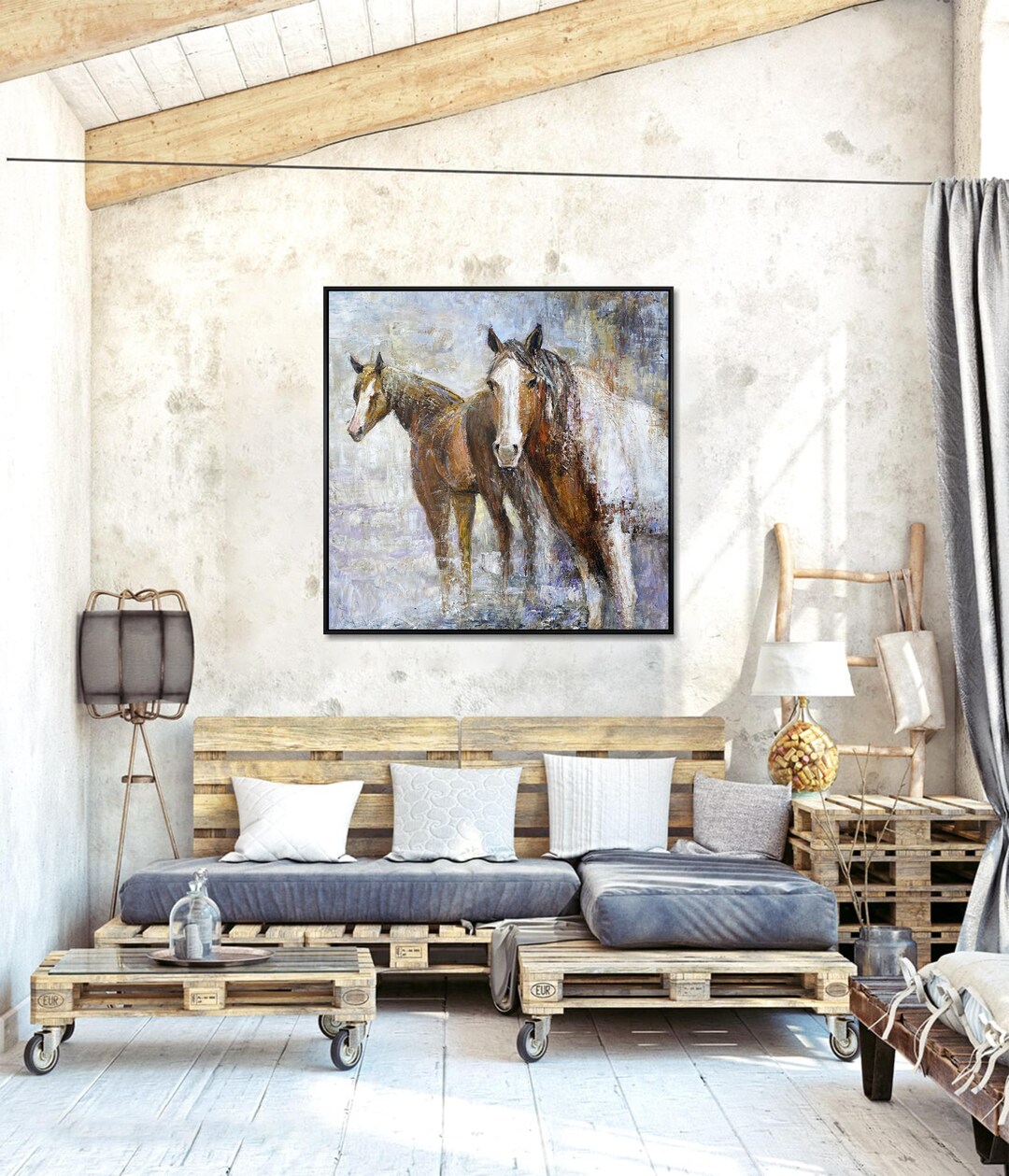 Rustic Horse Design Rustic Horse Painting Textured Impasto Farmhouse Canvas Wall Art Pair ...