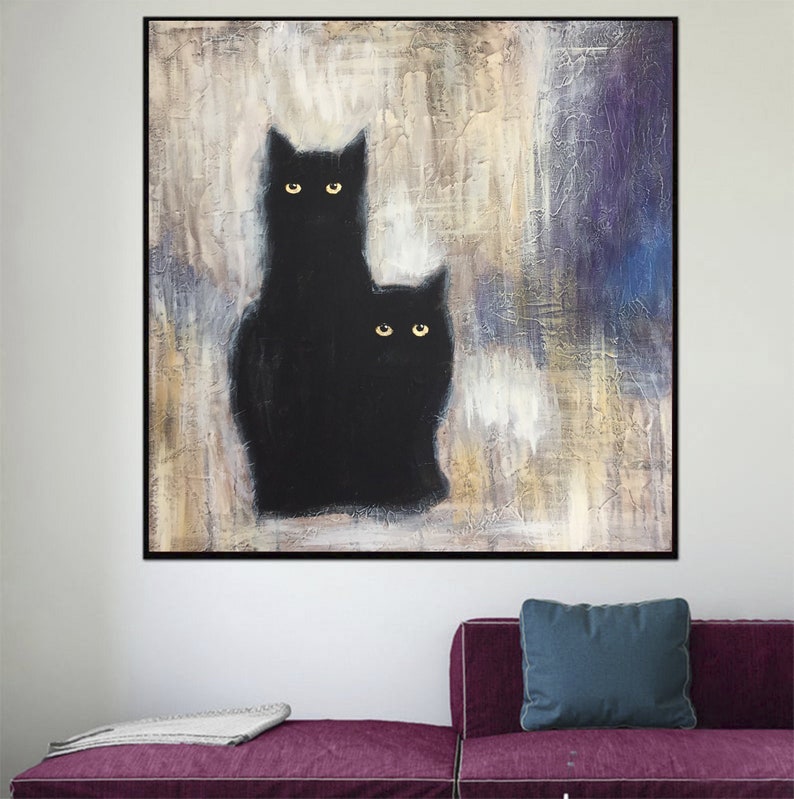 Cats Painting Large Black Cats Oil Paintings On Canvas Abstract Animal Painting Original Oil Painting Abstract Canvas Wall Art Cat Artwork image 1