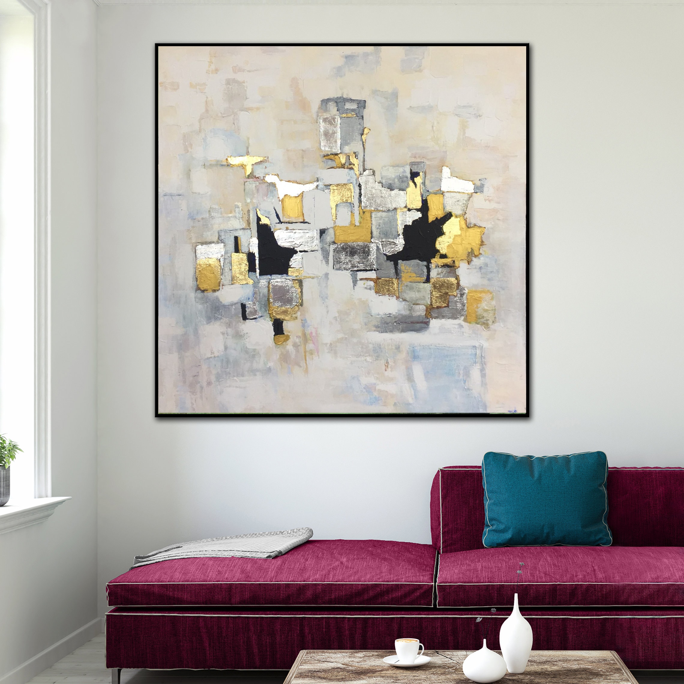 Silver Leaf Painting Abstract Oil Painting Abstract Painting Etsy