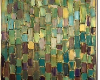 Mosaic Painting Magical Painting Vibrant Palette Colored Painting Green Tones Art Square Composition