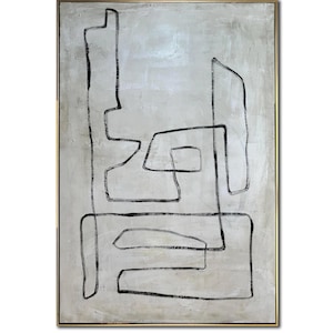 Minimalist Line Art on Canvas – Black and White Modern Painting