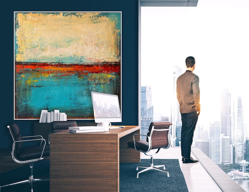 Bold Abstract Mark Rothko Style Art Blue and Beige Textured Painting