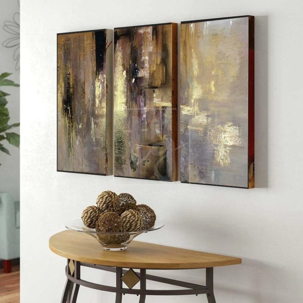 Oil Paint Canvas Set Triptych Painting Gold Leaf Diamond Etsy