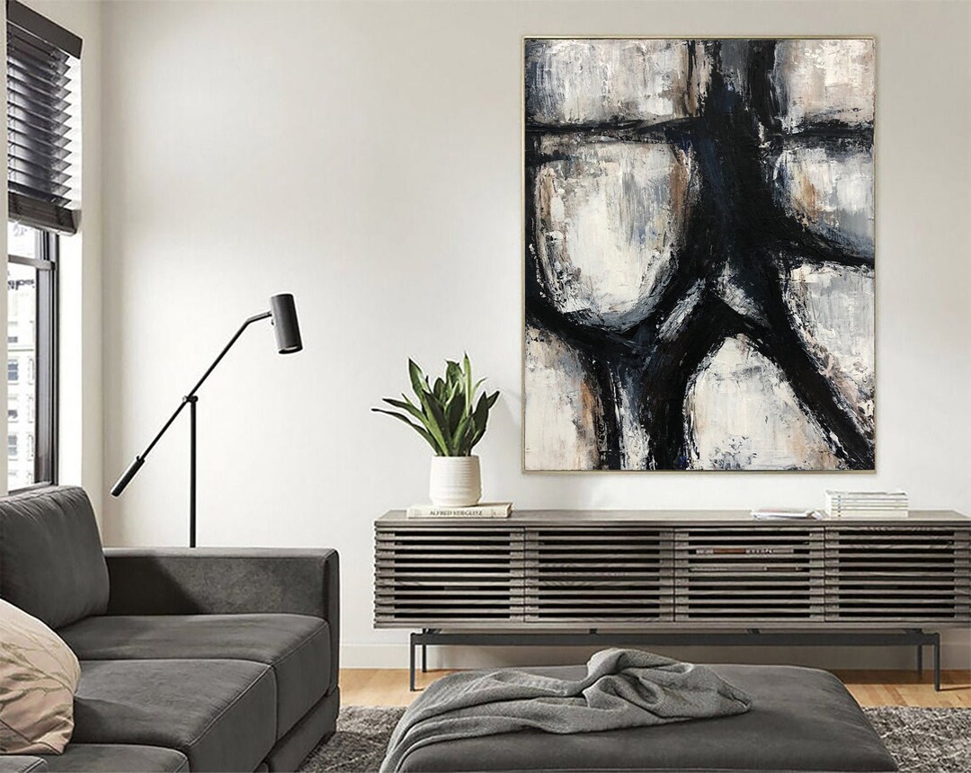 Large Abstract Oil Painting Black and White Art Modern Painting on ...