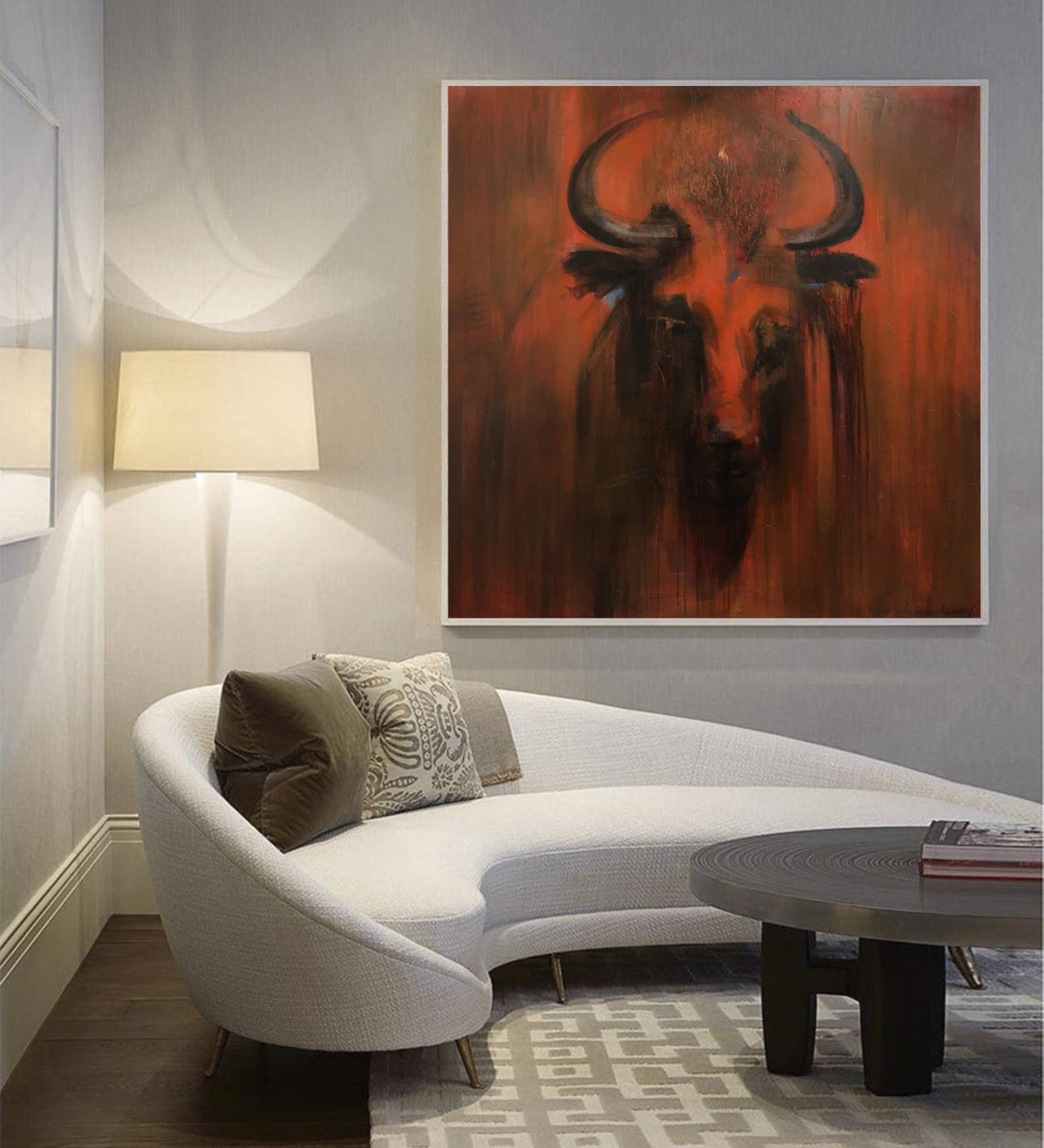 Red Bull Painting Bull Wall Art Red Abstract Painting Large Etsy