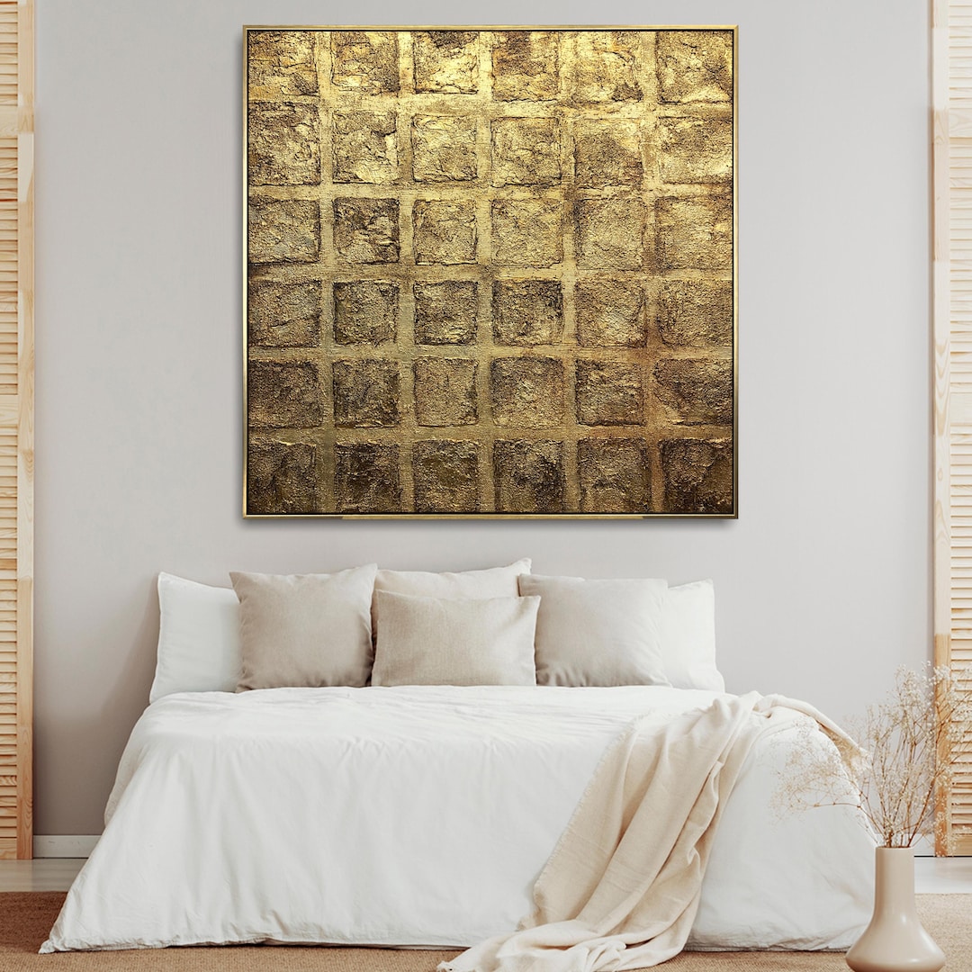 Textured Gold Grid Painting – Abstract Metallic Canvas Wall Art - Etsy