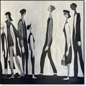 Abstrato Preto e Branco Pessoas Silhuetas Arte Monocromática Figurativa Decoração de Parede