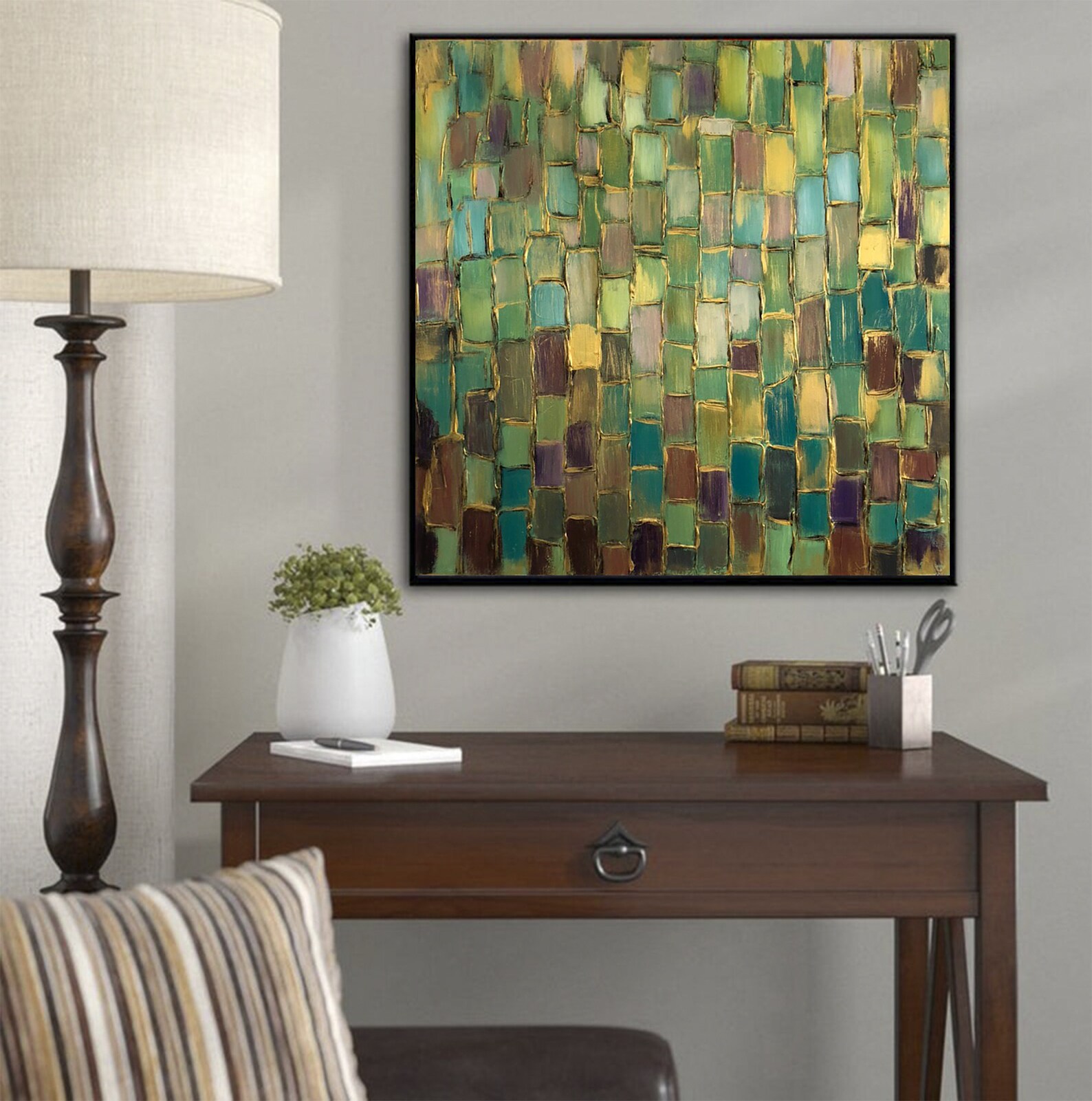 Large Abstract Green & Yellow Wall Art Abstract Oil Painting Etsy