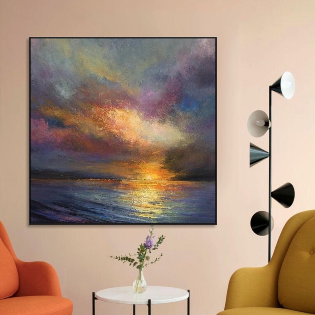 Vibrant Sunset Ocean Canvas Painting | Colorful Abstract Wall Art - Etsy