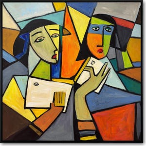 Colorful Cubist Picasso-Inspired Portrait Art Geometric Oil Painting Bold Hues Expressionist Figurative Art Gift for Art Lovers Wall Decor
