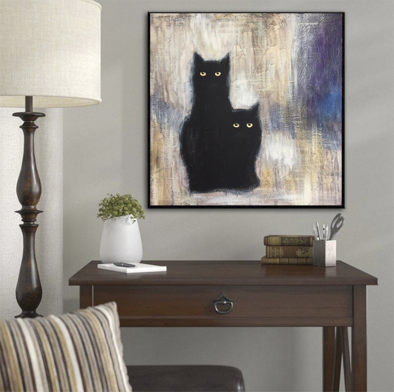 Cats Painting Large Black Cats Oil Paintings On Canvas Abstract Animal Painting Original Oil Painting Abstract Canvas Wall Art Cat Artwork image 5