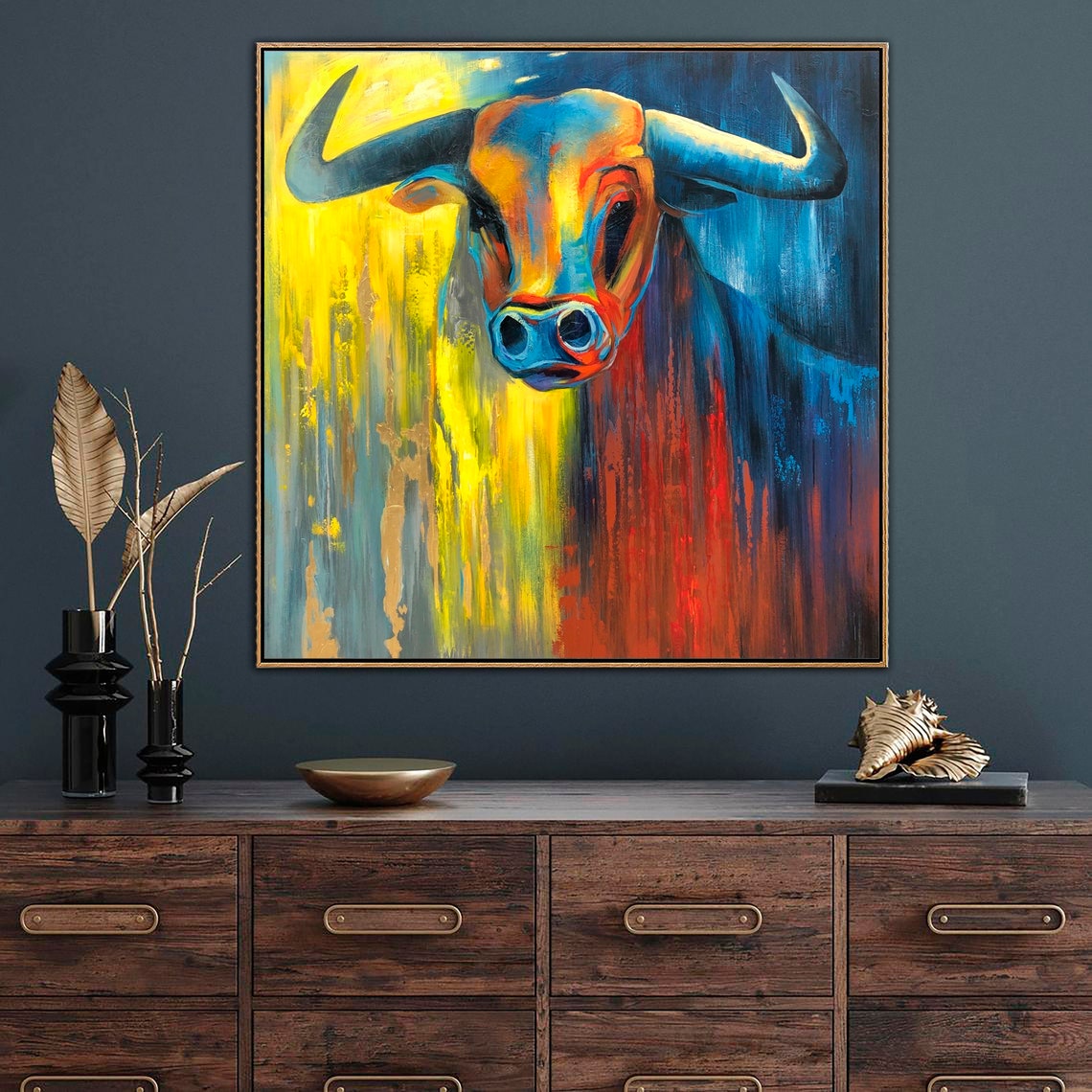 Colorful Bull Painting on Canvas Abstract Original Buffalo Etsy UK